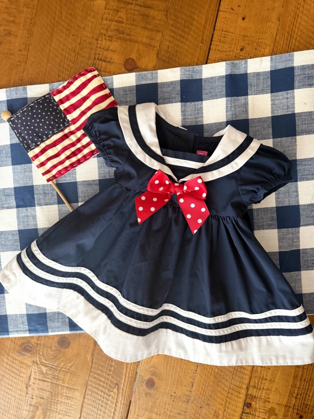 Good Lad Navy and White Sailor Dress for baby girl with Red Bow